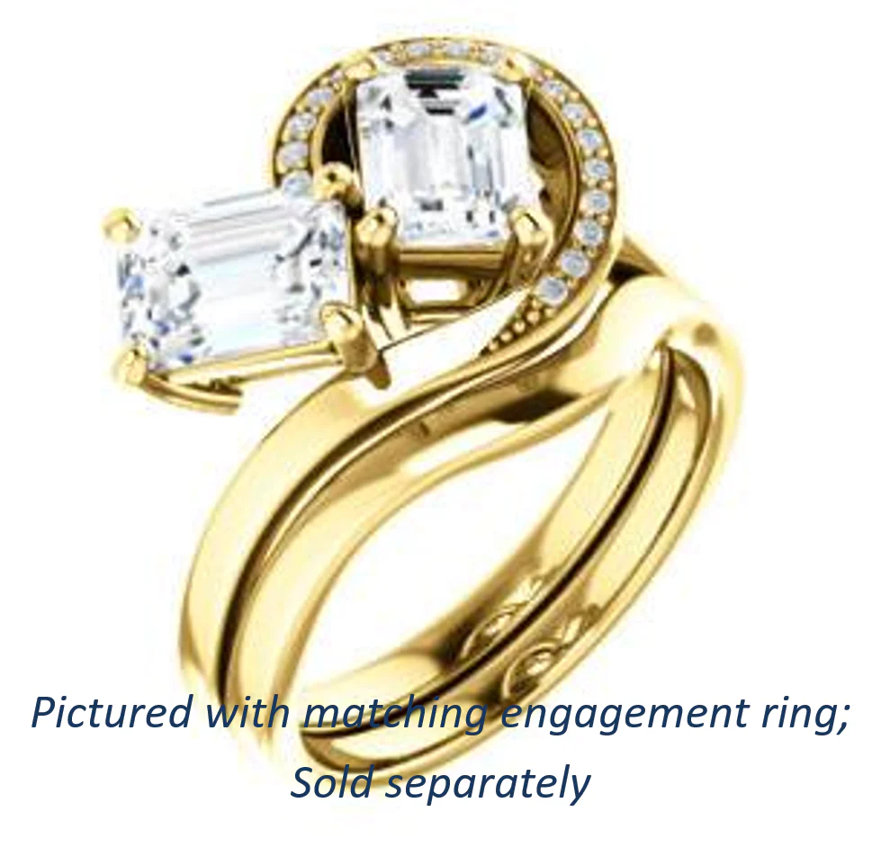 Cubic Zirconia Engagement Ring- The Lupita (Customizable Enhanced 2-stone Asymmetrical Emerald Cut Design with Semi-Halo) - Image 12