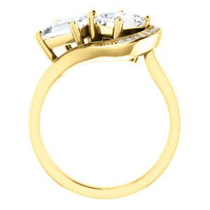 Cubic Zirconia Engagement Ring- The Lupita (Customizable Enhanced 2-stone Asymmetrical Emerald Cut Design with Semi-Halo) - Image 3