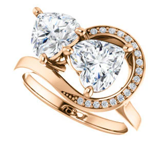Cubic Zirconia Engagement Ring- The Lupita (Customizable Enhanced 2-stone Asymmetrical Heart Cut Design with Semi-Halo) - Image 11