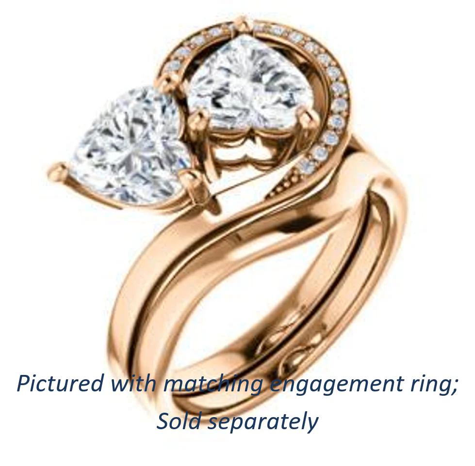 Cubic Zirconia Engagement Ring- The Lupita (Customizable Enhanced 2-stone Asymmetrical Heart Cut Design with Semi-Halo) - Image 12