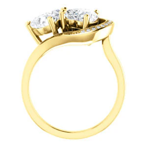 Cubic Zirconia Engagement Ring- The Lupita (Customizable Enhanced 2-stone Asymmetrical Heart Cut Design with Semi-Halo) - Image 3