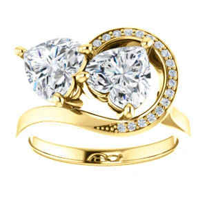 Cubic Zirconia Engagement Ring- The Lupita (Customizable Enhanced 2-stone Asymmetrical Heart Cut Design with Semi-Halo) - Image 4