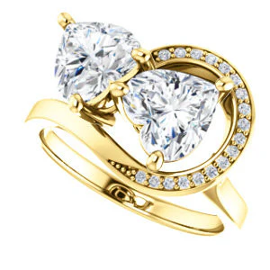 Cubic Zirconia Engagement Ring- The Lupita (Customizable Enhanced 2-stone Asymmetrical Heart Cut Design with Semi-Halo) - Image 6