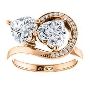 Cubic Zirconia Engagement Ring- The Lupita (Customizable Enhanced 2-stone Asymmetrical Heart Cut Design with Semi-Halo) - Image 9