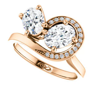 Cubic Zirconia Engagement Ring- The Lupita (Customizable Enhanced 2-stone Asymmetrical Oval Cut Design with Semi-Halo) - Image 11