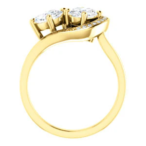 Cubic Zirconia Engagement Ring- The Lupita (Customizable Enhanced 2-stone Asymmetrical Oval Cut Design with Semi-Halo) - Image 3