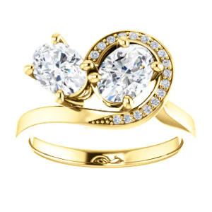 Cubic Zirconia Engagement Ring- The Lupita (Customizable Enhanced 2-stone Asymmetrical Oval Cut Design with Semi-Halo) - Image 4