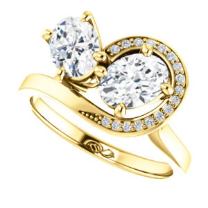 Cubic Zirconia Engagement Ring- The Lupita (Customizable Enhanced 2-stone Asymmetrical Oval Cut Design with Semi-Halo) - Image 6