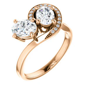 Cubic Zirconia Engagement Ring- The Lupita (Customizable Enhanced 2-stone Asymmetrical Oval Cut Design with Semi-Halo) - Image 7