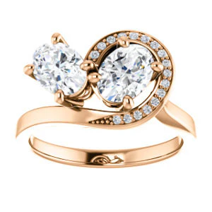 Cubic Zirconia Engagement Ring- The Lupita (Customizable Enhanced 2-stone Asymmetrical Oval Cut Design with Semi-Halo) - Image 9