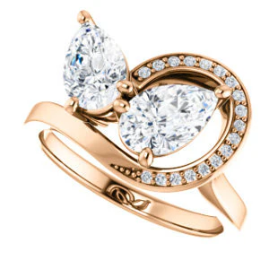 Cubic Zirconia Engagement Ring- The Lupita (Customizable Enhanced 2-stone Asymmetrical Pear Cut Design with Semi-Halo) - Image 11