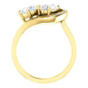 Cubic Zirconia Engagement Ring- The Lupita (Customizable Enhanced 2-stone Asymmetrical Pear Cut Design with Semi-Halo) - Image 3