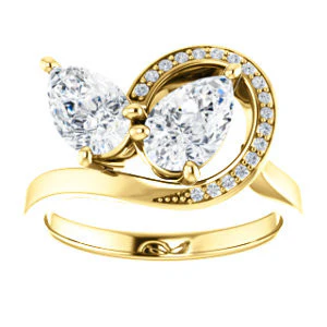 Cubic Zirconia Engagement Ring- The Lupita (Customizable Enhanced 2-stone Asymmetrical Pear Cut Design with Semi-Halo) - Image 4