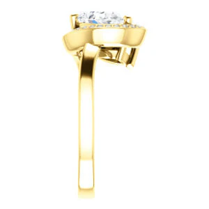 Cubic Zirconia Engagement Ring- The Lupita (Customizable Enhanced 2-stone Asymmetrical Pear Cut Design with Semi-Halo) - Image 5