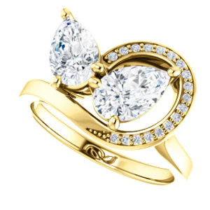 Cubic Zirconia Engagement Ring- The Lupita (Customizable Enhanced 2-stone Asymmetrical Pear Cut Design with Semi-Halo) - Image 6