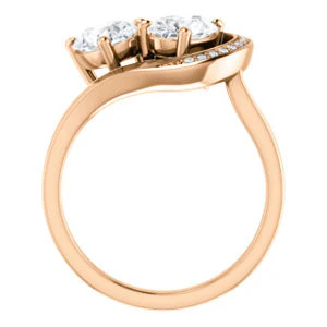 Cubic Zirconia Engagement Ring- The Lupita (Customizable Enhanced 2-stone Asymmetrical Pear Cut Design with Semi-Halo) - Image 8