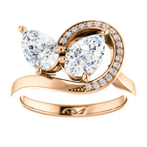 Cubic Zirconia Engagement Ring- The Lupita (Customizable Enhanced 2-stone Asymmetrical Pear Cut Design with Semi-Halo) - Image 9