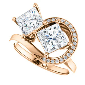 Cubic Zirconia Engagement Ring- The Lupita (Customizable Enhanced 2-stone Asymmetrical Princess Cut Design with Semi-Halo) - Image 11
