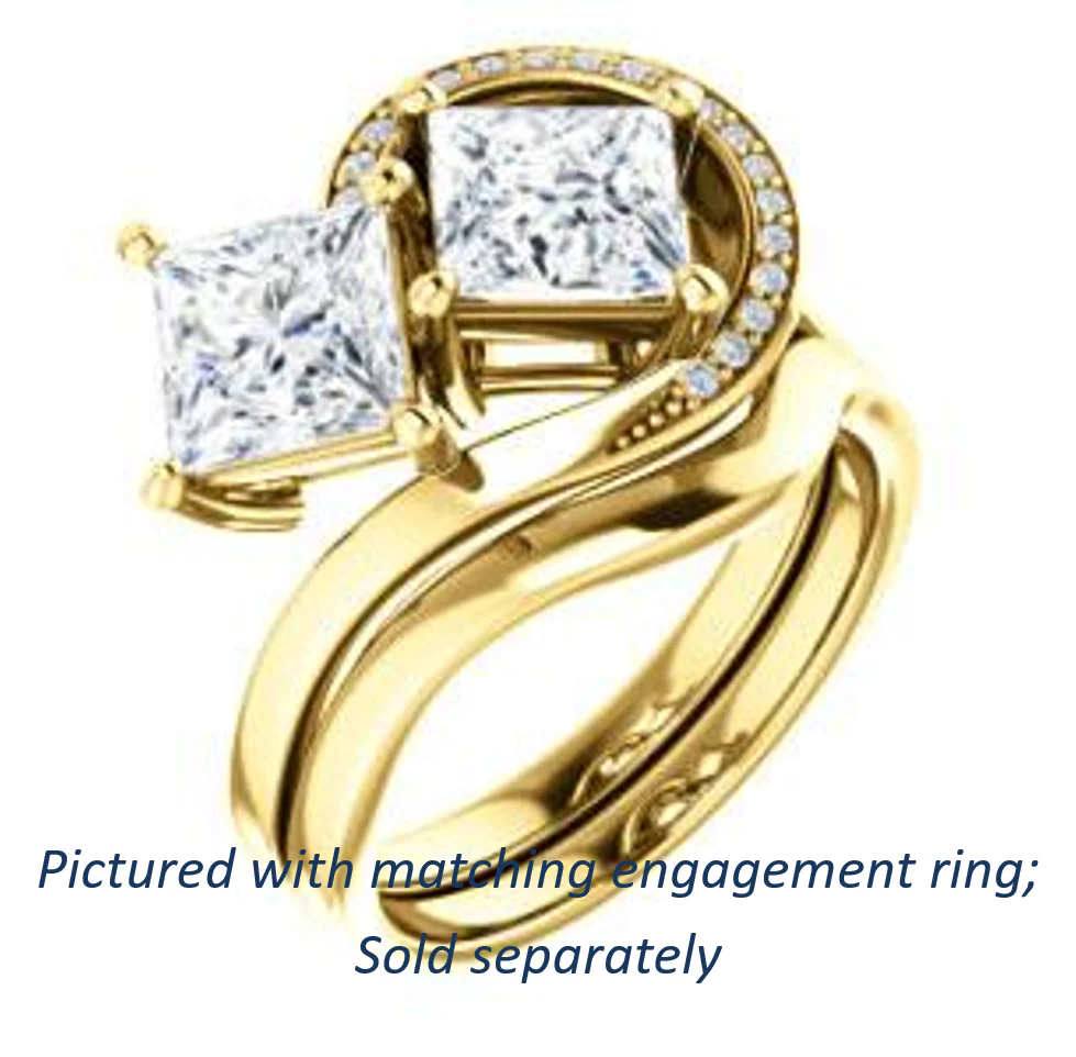 Cubic Zirconia Engagement Ring- The Lupita (Customizable Enhanced 2-stone Asymmetrical Princess Cut Design with Semi-Halo) - Image 12