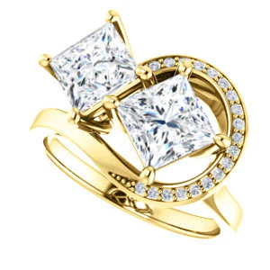 Cubic Zirconia Engagement Ring- The Lupita (Customizable Enhanced 2-stone Asymmetrical Princess Cut Design with Semi-Halo) - Image 6