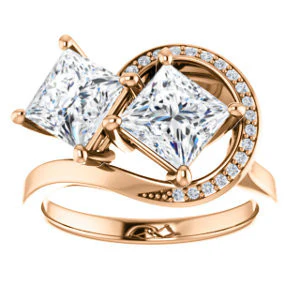 Cubic Zirconia Engagement Ring- The Lupita (Customizable Enhanced 2-stone Asymmetrical Princess Cut Design with Semi-Halo) - Image 9