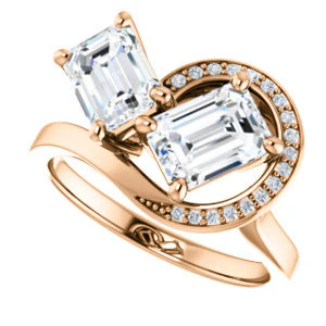 Cubic Zirconia Engagement Ring- The Lupita (Customizable Enhanced 2-stone Asymmetrical Radiant Cut Design with Semi-Halo) - Image 11