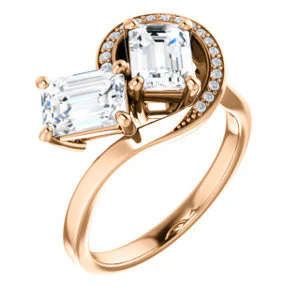 Cubic Zirconia Engagement Ring- The Lupita (Customizable Enhanced 2-stone Asymmetrical Radiant Cut Design with Semi-Halo) - Image 7