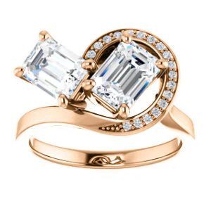 Cubic Zirconia Engagement Ring- The Lupita (Customizable Enhanced 2-stone Asymmetrical Radiant Cut Design with Semi-Halo) - Image 9