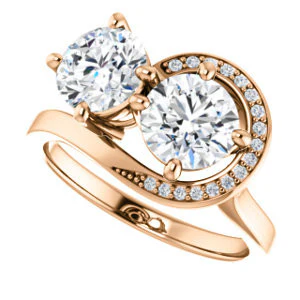 Cubic Zirconia Engagement Ring- The Lupita (Customizable Enhanced 2-stone Asymmetrical Round Cut Design with Semi-Halo) - Image 11