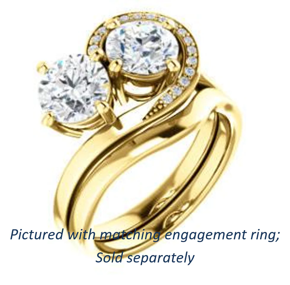 Cubic Zirconia Engagement Ring- The Lupita (Customizable Enhanced 2-stone Asymmetrical Round Cut Design with Semi-Halo) - Image 12