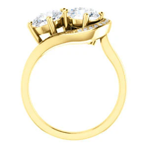 Cubic Zirconia Engagement Ring- The Lupita (Customizable Enhanced 2-stone Asymmetrical Round Cut Design with Semi-Halo) - Image 3