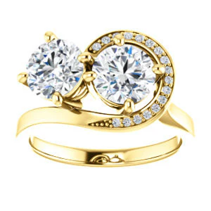 Cubic Zirconia Engagement Ring- The Lupita (Customizable Enhanced 2-stone Asymmetrical Round Cut Design with Semi-Halo) - Image 4