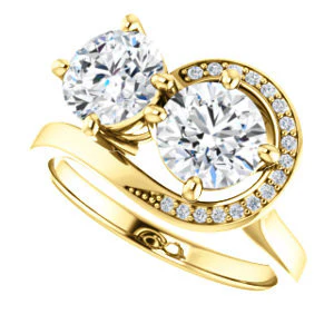 Cubic Zirconia Engagement Ring- The Lupita (Customizable Enhanced 2-stone Asymmetrical Round Cut Design with Semi-Halo) - Image 6