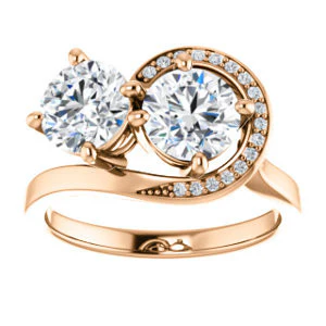 Cubic Zirconia Engagement Ring- The Lupita (Customizable Enhanced 2-stone Asymmetrical Round Cut Design with Semi-Halo) - Image 9