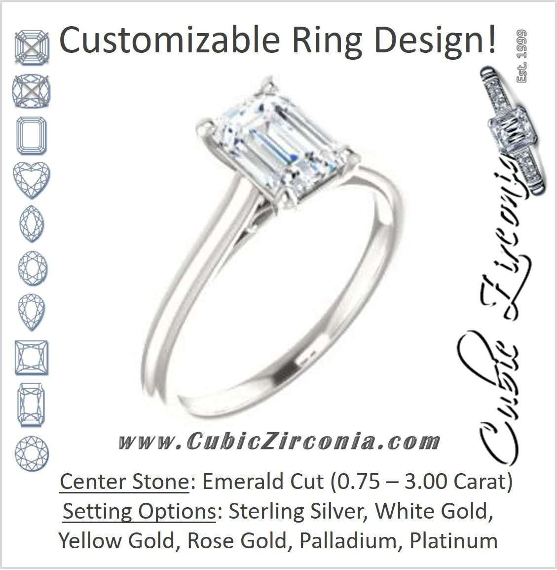 Cubic Zirconia Engagement Ring- The Madelyn (Customizable Emerald Cut Solitaire with Infinity Trellis Decoration)