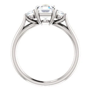 Cubic Zirconia Engagement Ring- The Mahlia (Customizable 3-stone Design with Asscher Cut Center, Round Accents and Split Band) - Image 3