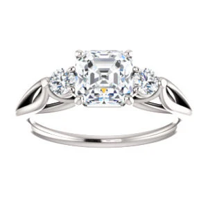 Cubic Zirconia Engagement Ring- The Mahlia (Customizable 3-stone Design with Asscher Cut Center, Round Accents and Split Band) - Image 4