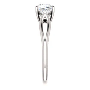 Cubic Zirconia Engagement Ring- The Mahlia (Customizable 3-stone Design with Cushion Cut Center, Round Accents and Split Band) - Image 5