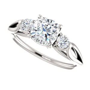 Cubic Zirconia Engagement Ring- The Mahlia (Customizable 3-stone Design with Cushion Cut Center, Round Accents and Split Band) - Image 6