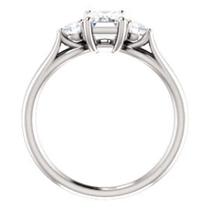 Cubic Zirconia Engagement Ring- The Mahlia (Customizable 3-stone Design with Emerald Cut Center, Round Accents and Split Band) - Image 3