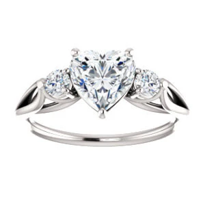 Cubic Zirconia Engagement Ring- The Mahlia (Customizable 3-stone Design with Heart Cut Center, Round Accents and Split Band) - Image 4