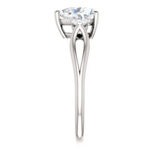 Cubic Zirconia Engagement Ring- The Mahlia (Customizable 3-stone Design with Heart Cut Center, Round Accents and Split Band) - Image 5