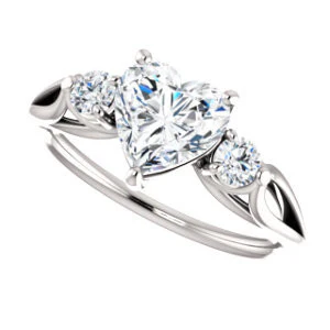 Cubic Zirconia Engagement Ring- The Mahlia (Customizable 3-stone Design with Heart Cut Center, Round Accents and Split Band) - Image 6