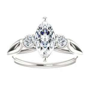 Cubic Zirconia Engagement Ring- The Mahlia (Customizable 3-stone Design with Marquise Cut Center, Round Accents and Split Band) - Image 4