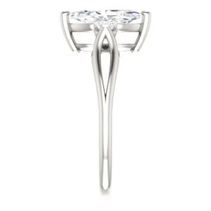 Cubic Zirconia Engagement Ring- The Mahlia (Customizable 3-stone Design with Marquise Cut Center, Round Accents and Split Band) - Image 5