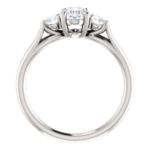 Cubic Zirconia Engagement Ring- The Mahlia (Customizable 3-stone Design with Oval Cut Center, Round Accents and Split Band) - Image 3