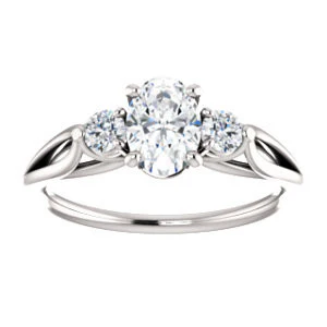 Cubic Zirconia Engagement Ring- The Mahlia (Customizable 3-stone Design with Oval Cut Center, Round Accents and Split Band) - Image 4