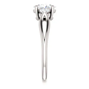 Cubic Zirconia Engagement Ring- The Mahlia (Customizable 3-stone Design with Oval Cut Center, Round Accents and Split Band) - Image 5