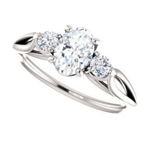 Cubic Zirconia Engagement Ring- The Mahlia (Customizable 3-stone Design with Oval Cut Center, Round Accents and Split Band) - Image 6