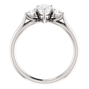 Cubic Zirconia Engagement Ring- The Mahlia (Customizable 3-stone Design with Pear Cut Center, Round Accents and Split Band) - Image 3